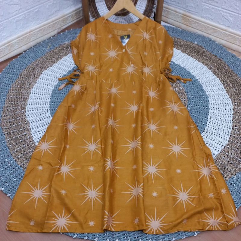 DRESS KIMONO VANESA TERBARU/DRESS MOTIF TERLARIS-Btg kuning