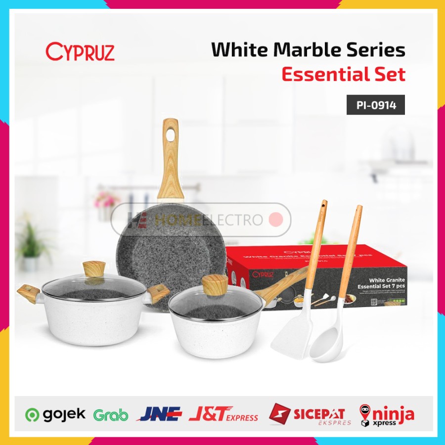 Panci Set Marble Cypruz PI-0914 White Marble Series Essential Set