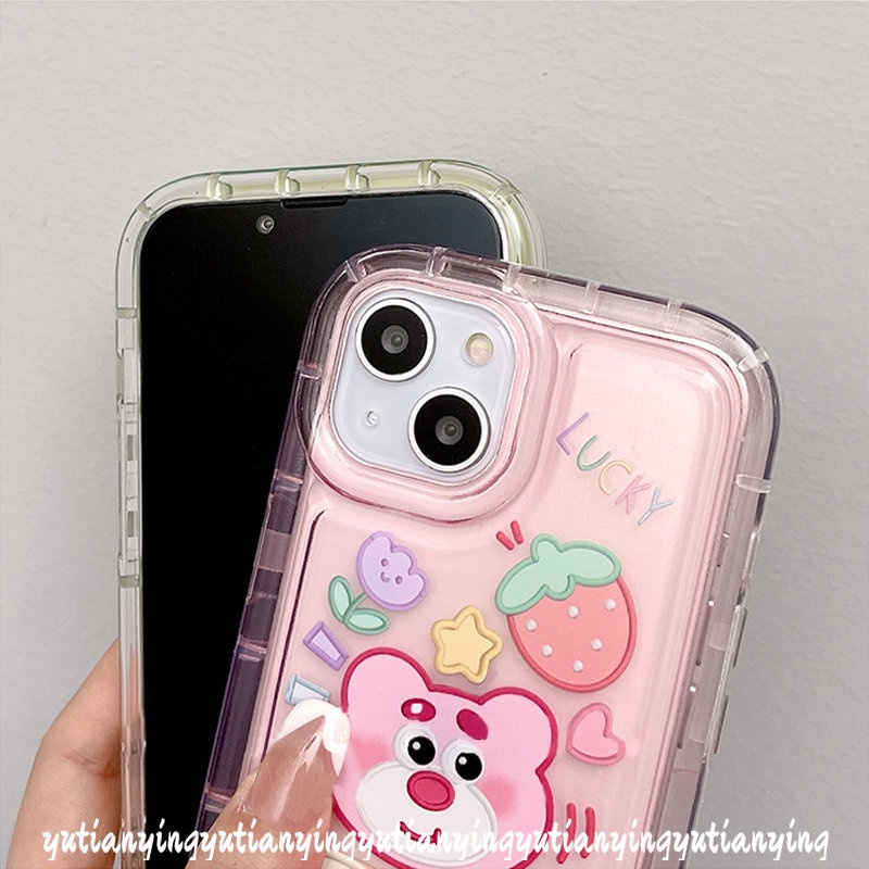 Soft Case TPU Motif Kartun Strawberry Beruang Kirby Untuk iPhone 11 13 12 14 Pro MAX XR 7plus 7 8 6 6S Plus X XS MAX