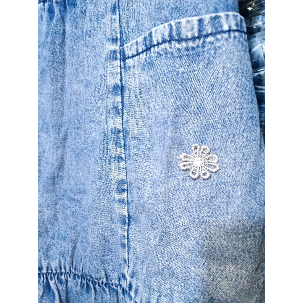 Rok Anak 7-9 tahun Pocket Emblem Ruffle | Rok Anak Perempuan Bahan jeans | Korean Style Outfit Kekinian