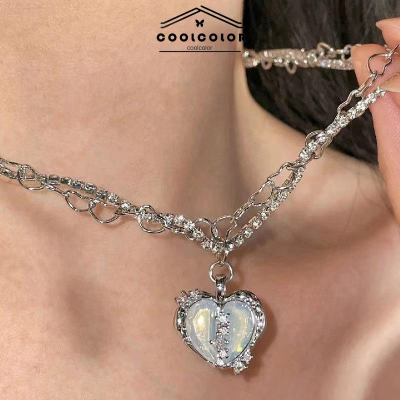 COD❤️Kalung Rantai Multilayer Liontin Hati Aksen Zircon Untuk  Anti Karat Dan Anti Luntur Perhiasan Wanita Fashion Aksesoris Wanita Murah