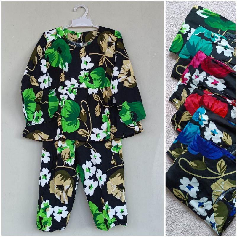 Setelan tunik anak perempuan umur 0 1 6 7 8 tahun dingin rotari lengan celana panjang