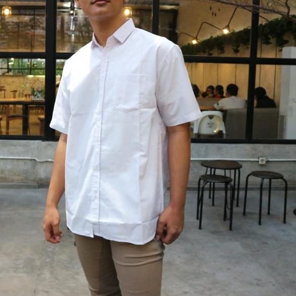KEMEJA PRIA KEMEJA PRIA JUMBO KEMEJA POLOS KEMEJA POLOS PENDEK PRIA - Putih, XXXL