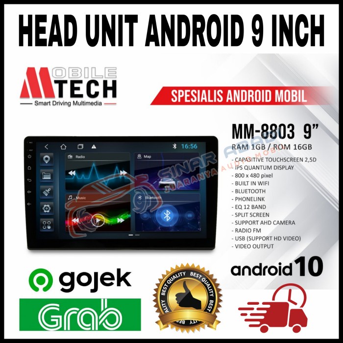 HEAD UNIT MTECH ANDROID 10 LAYAR 7 INCH 9 INCH 10 INCH RAM1GB INTERNAL