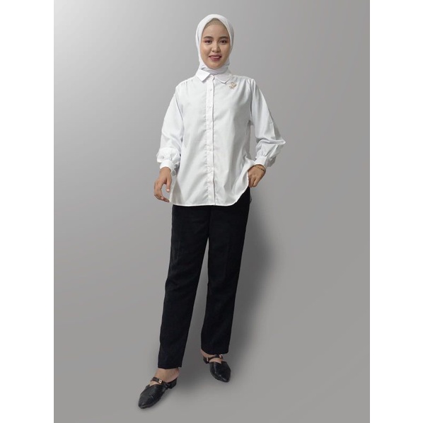 Zaja - Shirt Remaja Cewek Putih Polos Kemeja Kerja Wanita Kasual &amp; Formal Blouse Nara Korean Style / Baju Blus Kasual / Kemeja Perempuan Model Korea Terbaru