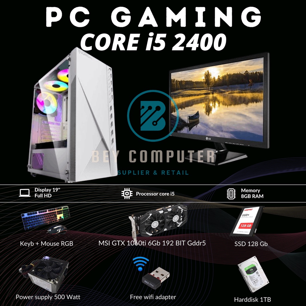 PC GAMING CORE I5 2400/ GTX 1060 TI 6GB 192 BIT GDDR5/ RAM 8GB / SSD 128GB/ HDD 1TB/ MONITOR 19 INCH