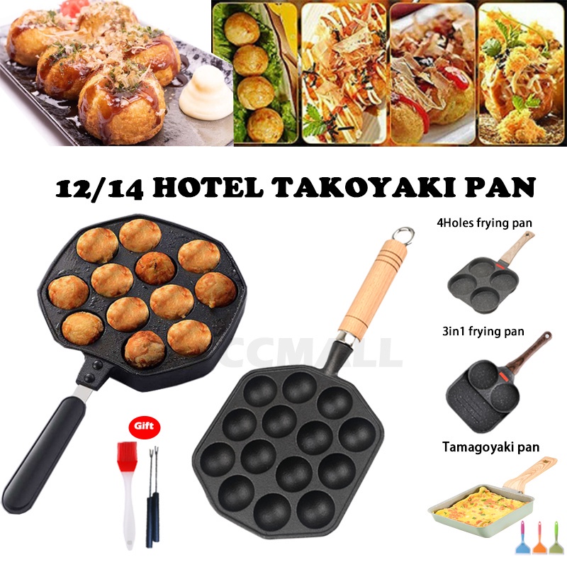 Panci Takoyaki 12 lubang anti lengket bahan aluminum untuk memasak, besi cor cetakan Takoyaki pan