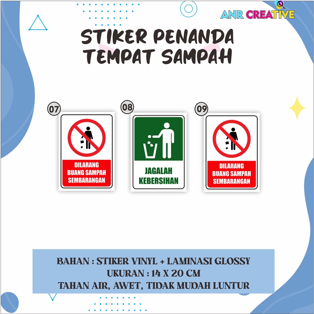 STIKER PENANDA TEMPAT SAMPAH/ STIKER SAMPAH ORGANIK / STIKER VINYL + LAMINASI GLOSSY