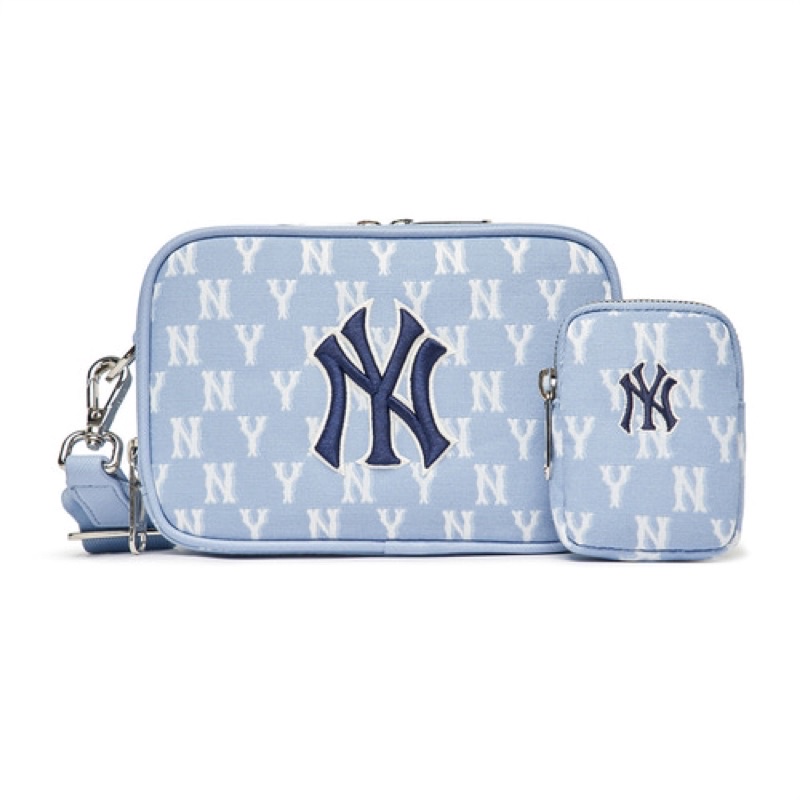 MLB NY Yankees Monogram Jacquard Mini Cross Bag Light Blue (18 x 11.5 x 5.5)