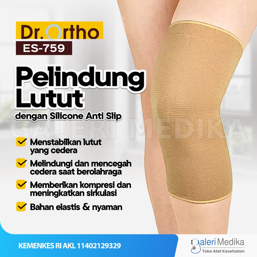 Pelindung Lutut Dr Ortho ES-759 dengan Silicone Anti Slip - Deker / Knee Support Dr Ortho