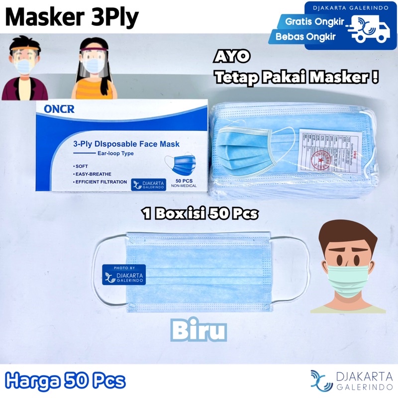 Masker 3Ply Earloop Alkindo Mouson Earloop Original  - isi 50 Pcs