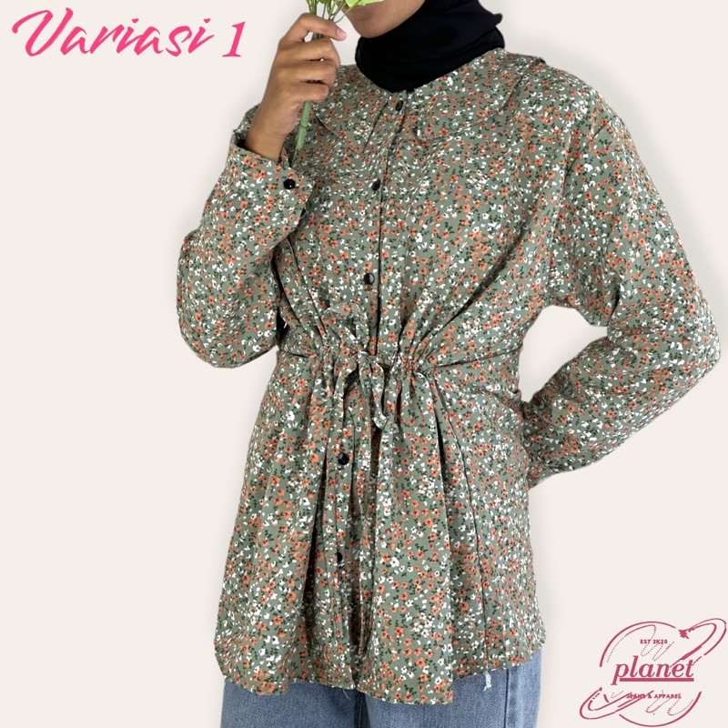 BLOUSE KOREAN STYLE KEMEJA WANITA YEJIN FLOWER FLORAL SHIRT CREAM SAGE ROSE KEMEJA BUNGA BUNGA CRINKLE AIRFLOW