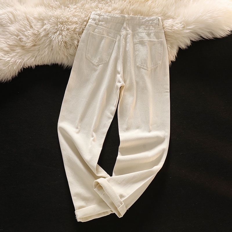 Krem Kekinian Highwaist Kulot Jeans Wanita Loose（Realpict）