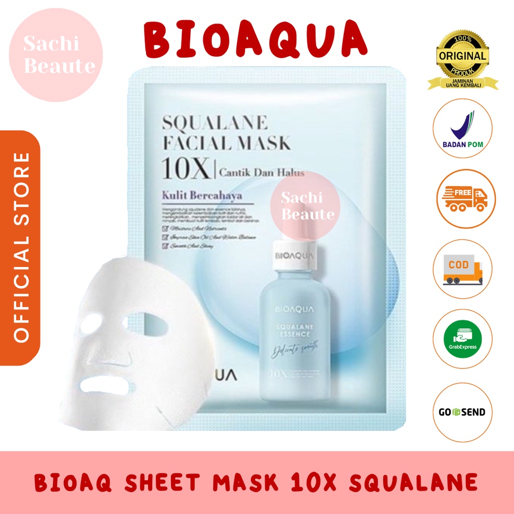 Bioaqua Bio Aqua SHEET MASK 10X The Effect Masker Wajah Facial Mask 28ml Melembabkan Kulit dan Anti Penuaan - Squalane