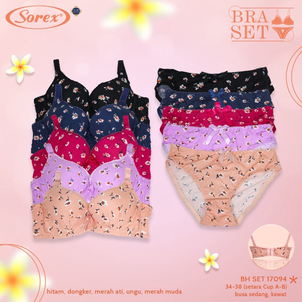 RVC75 - SOREX Bra Set Busa Tipis Berkawat 34-42 Kait 3 BH Setelan Katun Underwear Import Murah Pakai