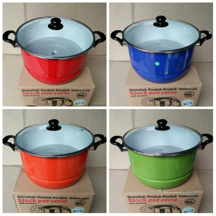 Maspion Panci Stockpot Eco Ceria Enamel Panda 30 cm + Tutup Kaca