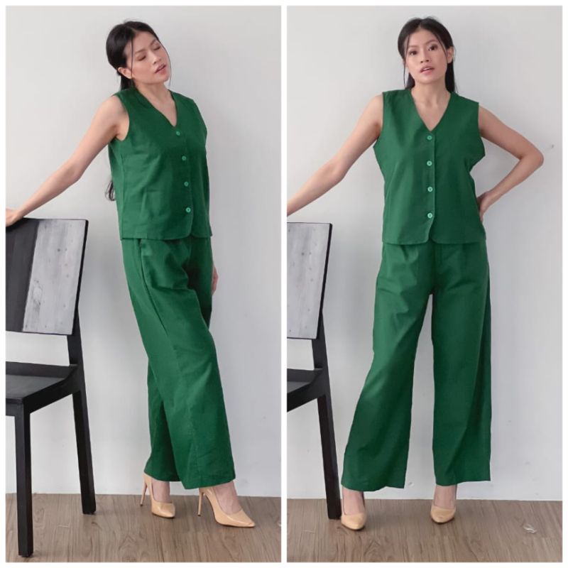 ⚡️CLEARANCE SALE ♡ PREMIUM ♡ ORIGINAL ! SHERLYN 2 IN 1 SET BUTTON  VEST OUTER WITH LONG CULLOTE PANTS / SETELAN  ROMPI  &amp; CELANA KULOT PANJANG ( HIJAB FRIENDLY )