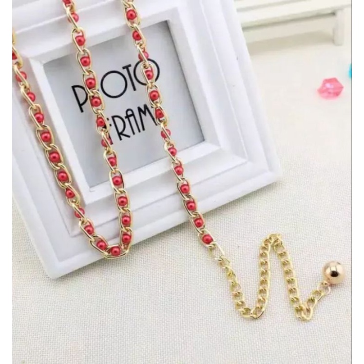 belt sabuk ikat pinggang rantai mutiara ala korea fashion wanita aksesoris
