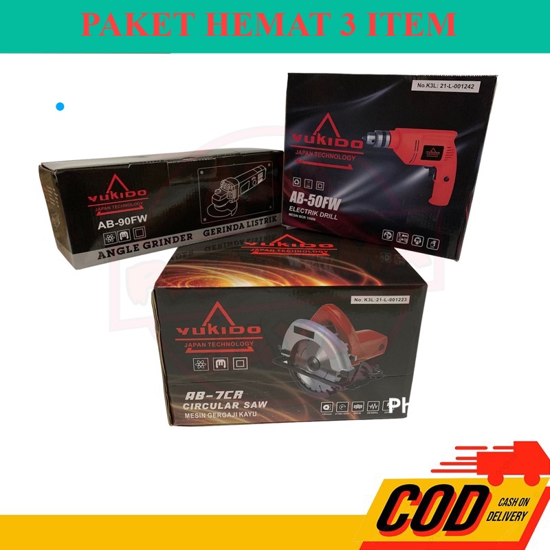 PAKET TUKANG KAYU!!! PROMO PAKET TUKANG KAYU Mesin Serut YUKIDO+Gerinda 4 inch YUKIDO + Mesin Bor 10mm  TERMURAH PAKET TUKANG KAYU SERUT/PLAINER/MESIN KETAM RYOTA DAN BOR TANGAN 1OMM BOLAK BALIK