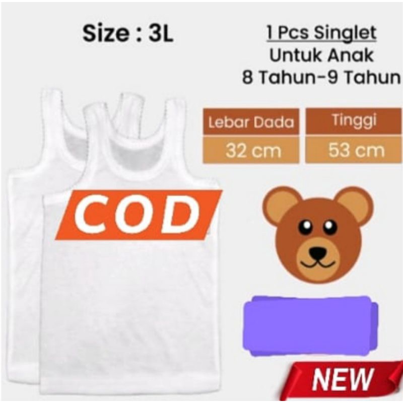 kaos dalam anak junior 8-15thn/singlet anak paket 3pcs