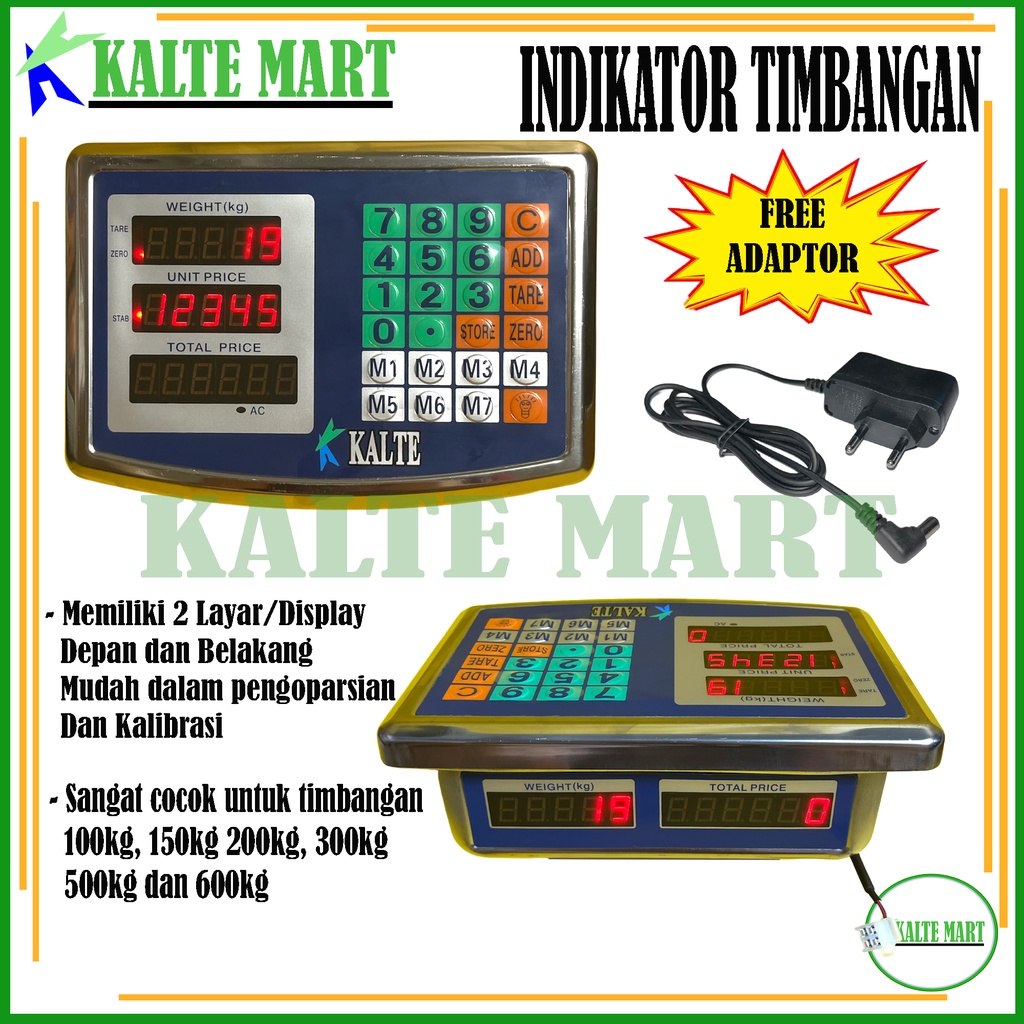 Kalte Indikator Timbangan Double Display/2 Layar, Kepala Timbangan Doubel Display/2 Layar, Monitor Timbangan 150kg,200kg,300kg,500kg