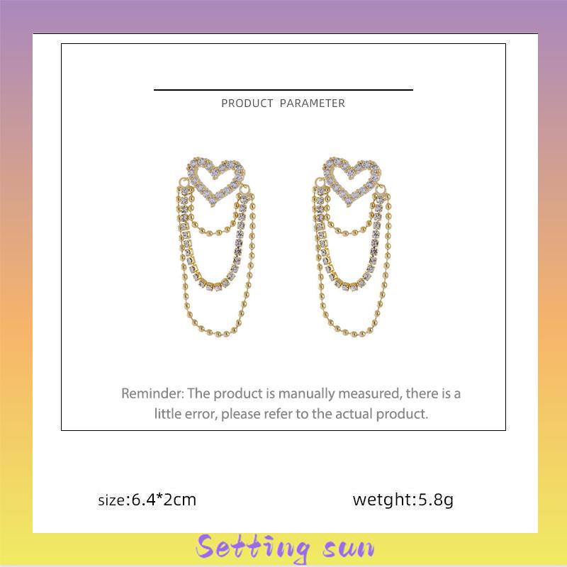 Anting rumbai Korea Rhinestone Berbentuk Hati Earrings Anting Tindik Perhiasan Wanita Fashion Murah Hadiah Perhiasan TN