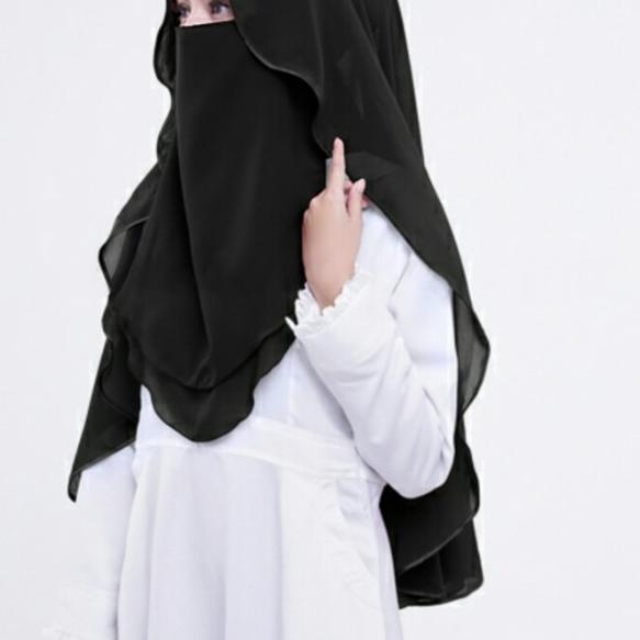 Khimar Arab bercadar / Hijab Niqob Syari Lis Praktis High Quality - Hitam