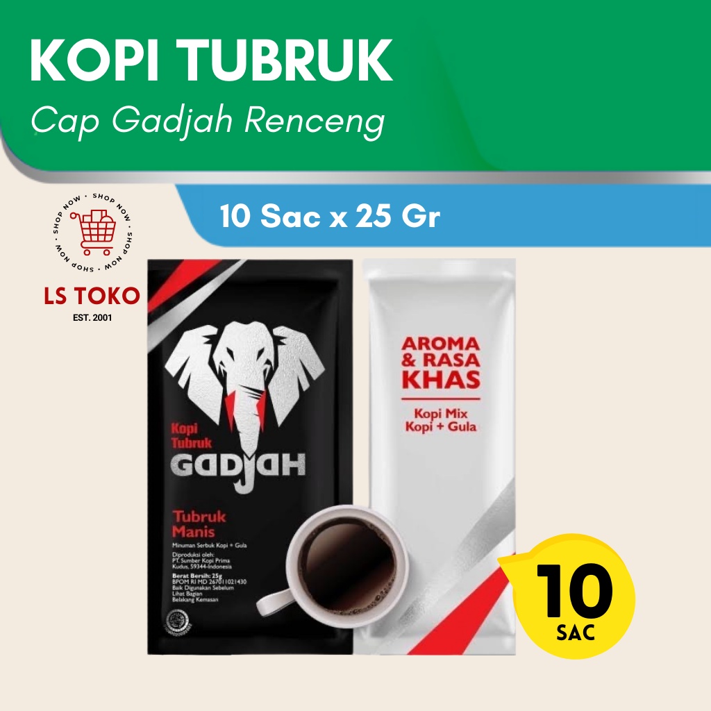 

KOPI TUBRUK MANIS CAP GADJAH isi 10 Sac x 25gr
