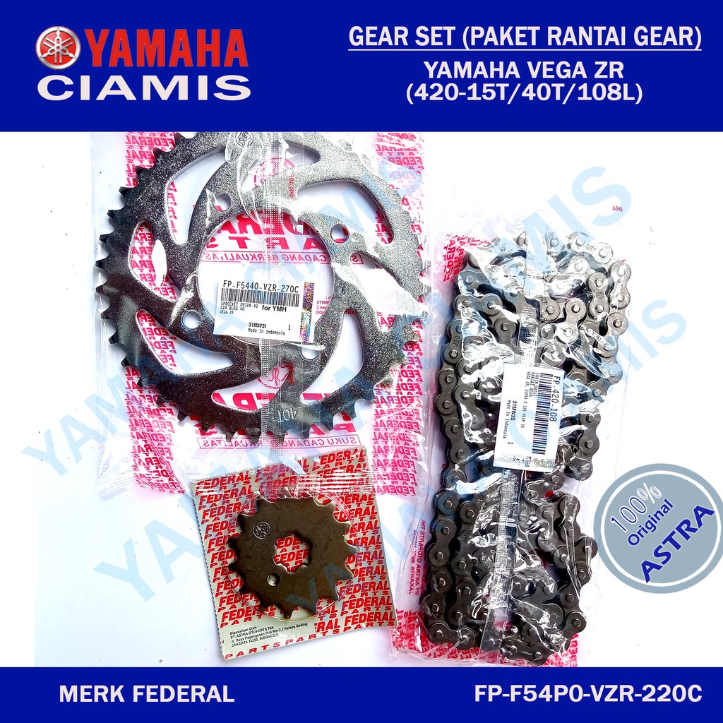 Paket Rantai Gear Set Yamaha Vega ZR Original Astra 420-15T/40T/108L