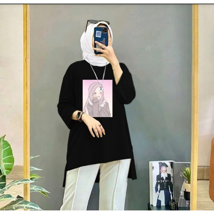 JOSJOLI_STORE/Tunik Hijab Enjoy dan Polos/Atasan Wanita Dewasa Lengan Panjang/Fit XXL