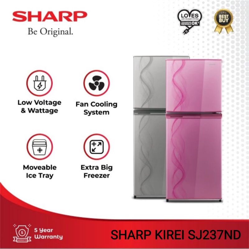 Kulkas Sharp 2 Pintu Small 2 Door Refrigerator - Sharp Kirei SJ237NDAB/AP