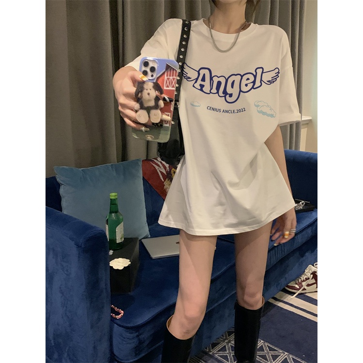 EUNII T-shirt Lengan Pendek Cute Angel Korean Style/Kaos Atasan Wanita/Baju Kaus Oversize Wanita/Kaos Wanita