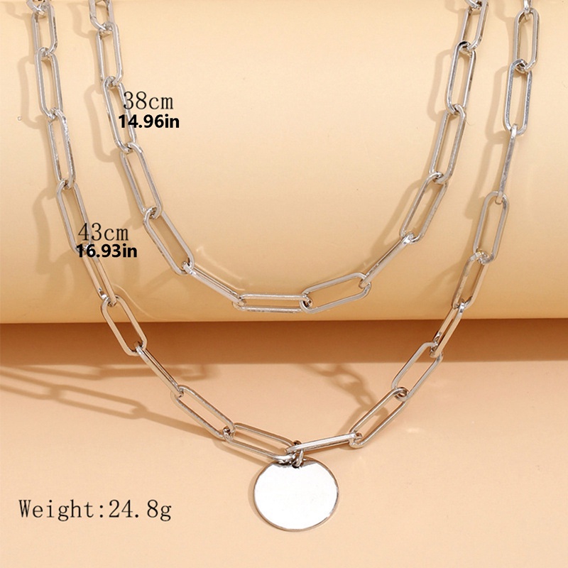 Fancyqube Kalung Rantai Multi Layer Dengan Liontin Bulat Bahan Metal Untuk Wanita