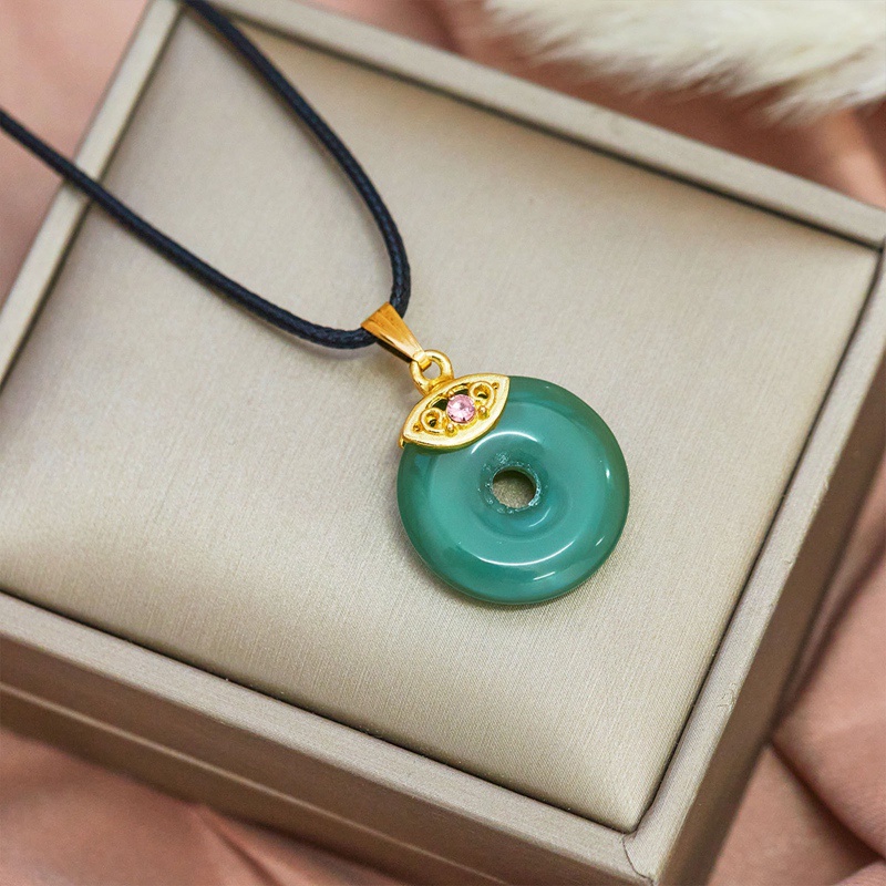 Fancyqube Kalung Liontin Giok Hetian Bahan 925 Silver Gaya China Untuk Hadiah