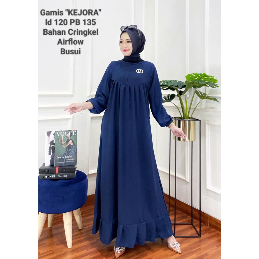 Gamis Crinkle Airflow Model Ruffel Warna Polos Zipper Depan Viral Terbaru