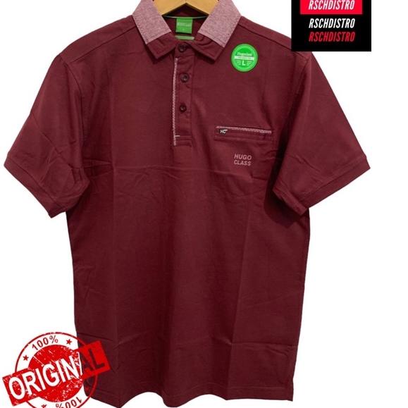 ➬✪✸ READY JUMBO BIG SIZE  Kaos Kerah Fashion Pria HUGO CLASS Original Combet Kombinasi Kerah Kantong