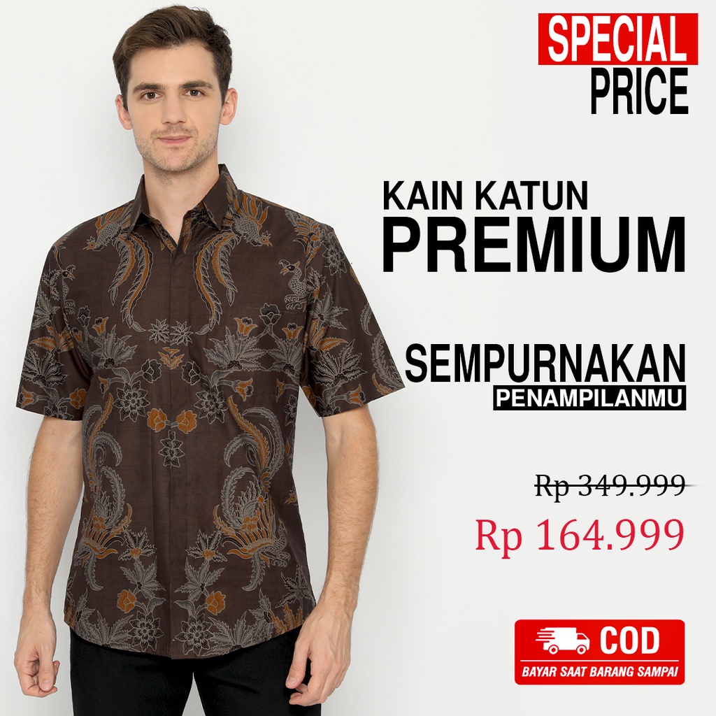 KEMEJA BATIK PRIA Slimfit Lengan Pendek Premium Warna Abu Tua Grey Gray 724357 Cap 72 - Baju Kemeja Atasan Pakaian Setelan Batik Pria Cowok Laki Laki Remaja Keluarga Kantor Lengan Pendek Modern Slimfit Slim Fit Premium Kekinian