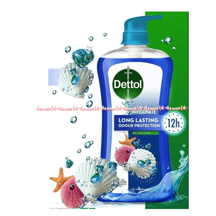 Dettol 950ml Invigorate Long Lasting Body Wash Sea Mineral Sabun Mandi Cair Detol Biru Melindungi Me