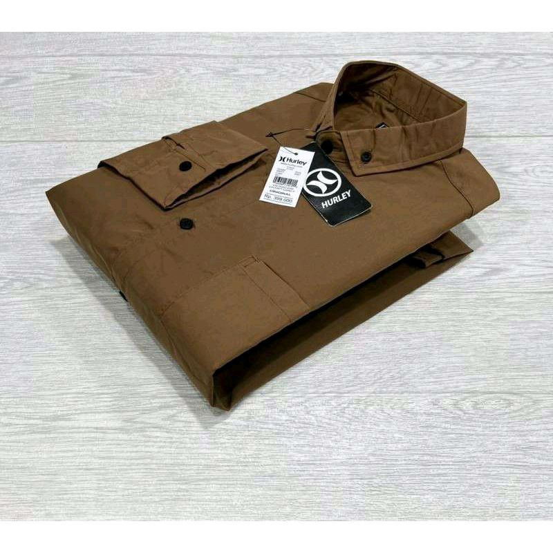 KEMEJA POLOS PRIA LENGAN PANJANG WARNA MOCCA HEM PRIA KATUN LENGAN PANJANG MOCCA MILO COKLAT PREMIUM