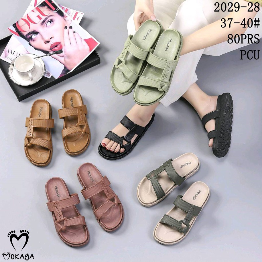Sandal Slop Jelly Semi Gunung Sama Warna Ban Strip Mokaya Super Keren Cantik Elegant Casual Import Mokaya / Size 36-40 (2029-28/2029-B50)