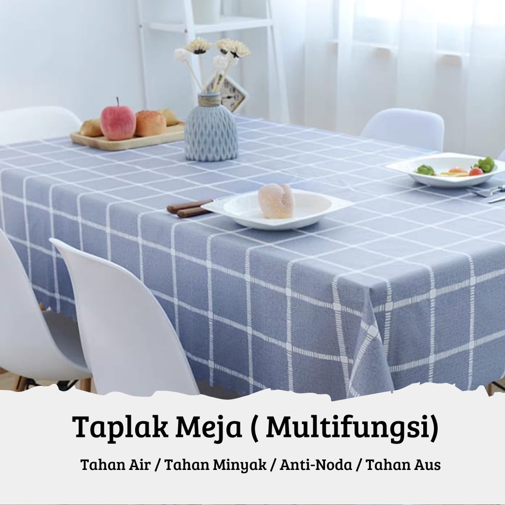 Taplak Meja Makan Ruang Tamu Anti Air Bahan  PVC Ukuran Besar 137 X 183 Pola Kotak