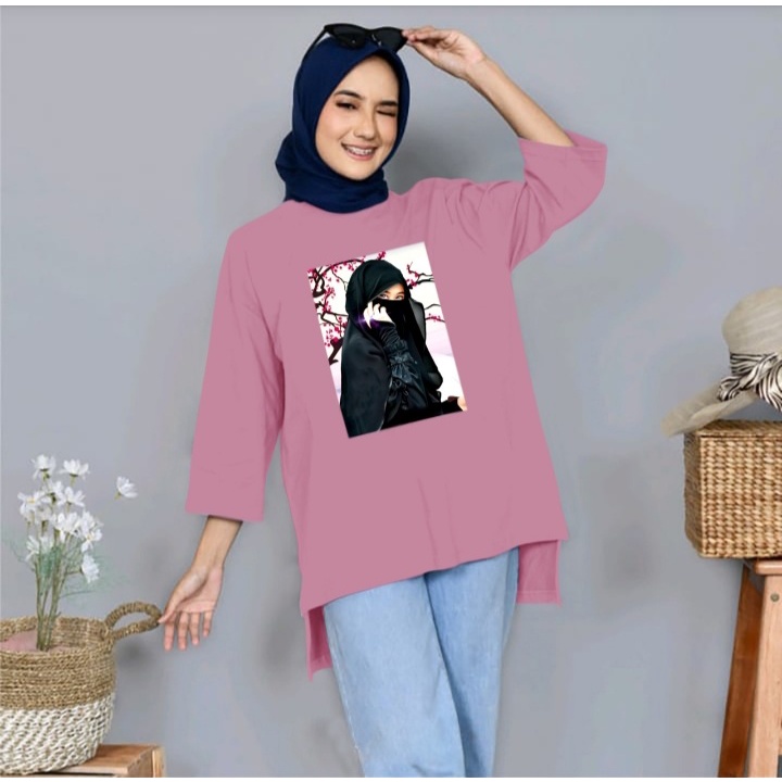 JOSJOLI_STORE/Tunik Hijab Photografer dan Sakura/Atasan Wanita Dewasa Lengan Panjang/Fit XXL