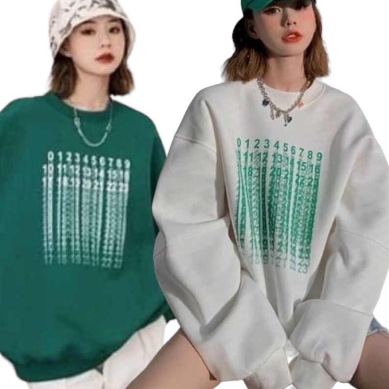 Oversize Sweater Wanita Number  Bahan Fleece Oversize