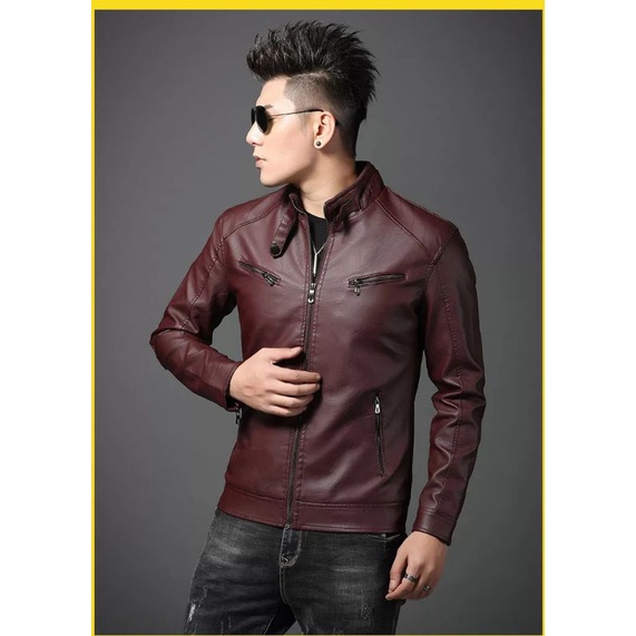 jaket kulit pria asli domba garut warna merah maroon kualitas grade A no 1 premium