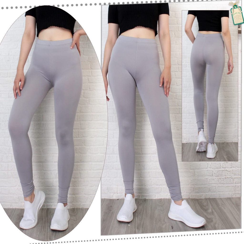 Leging Wanita Dewasa Panjang - Lejing Wanita Tebal -  Celana Legging Panjang Wanita Legging Dewasa Leging Polos-SILVER