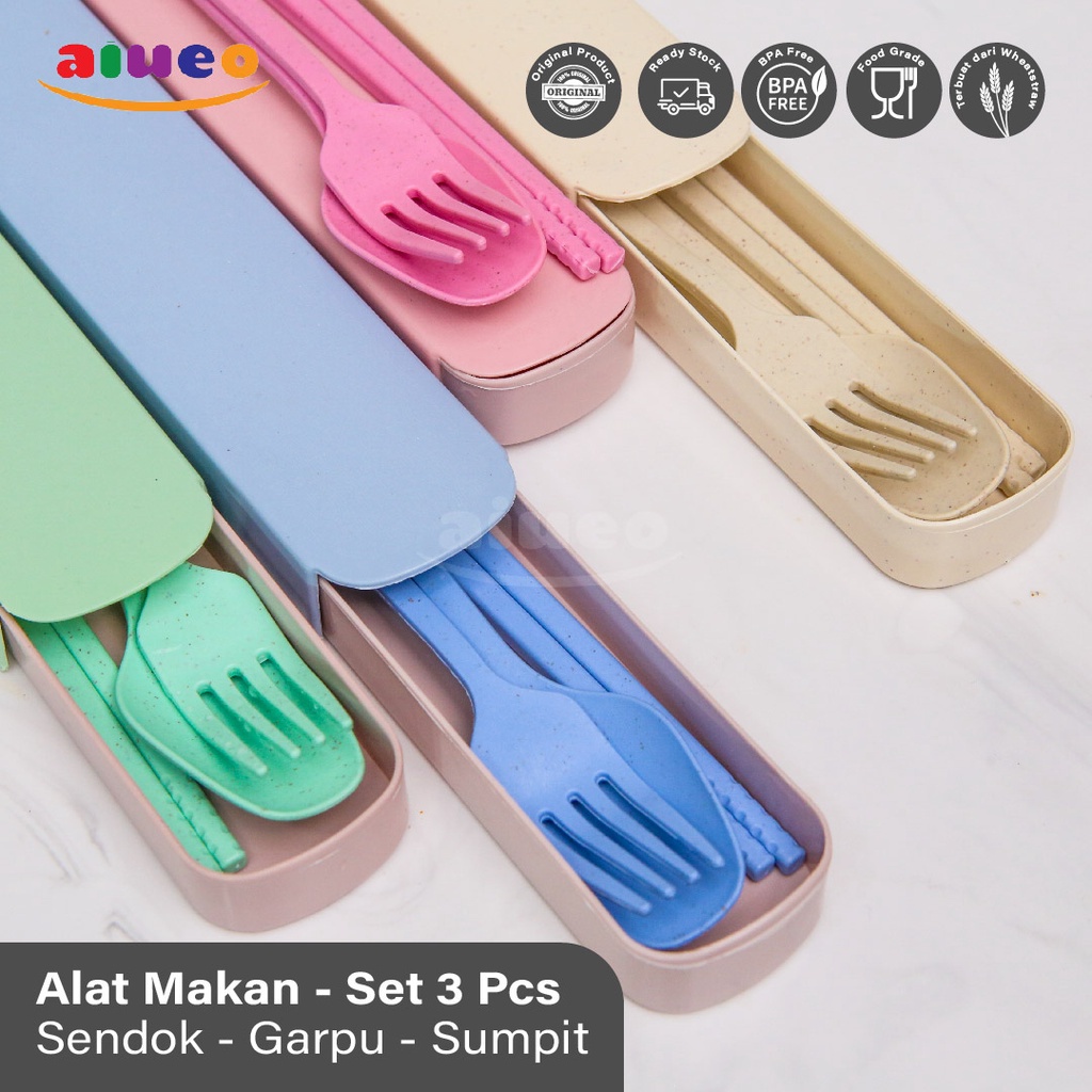 AIUEO Piring Makan Oval Set 30cm Free Mangkok Sendok Set Wheat Straw Aesthetic Estetik Plastik | Alat Makan Sendok Garpu Set