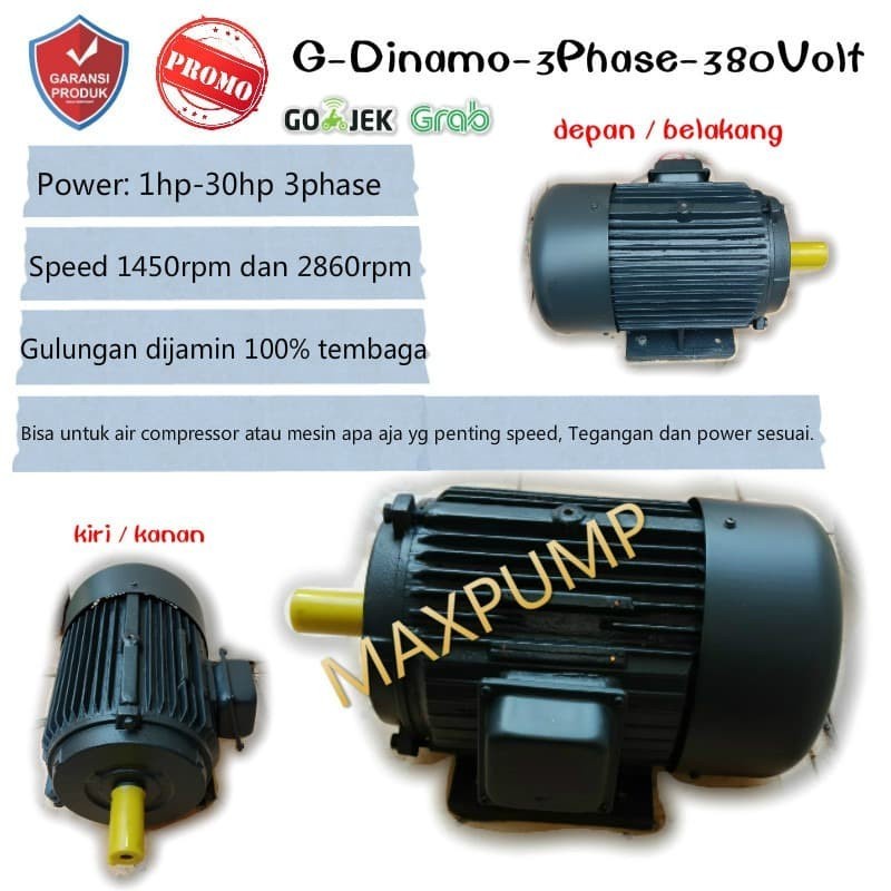 MAXPUMP 1.5kw-4B5(Dinamo) KHUSUS POMPA LUMPUR Dinamo Electro 2HP 3Phase 1.5Kw Motor Dynamo 4Pole 380Volt Dinamo Motor