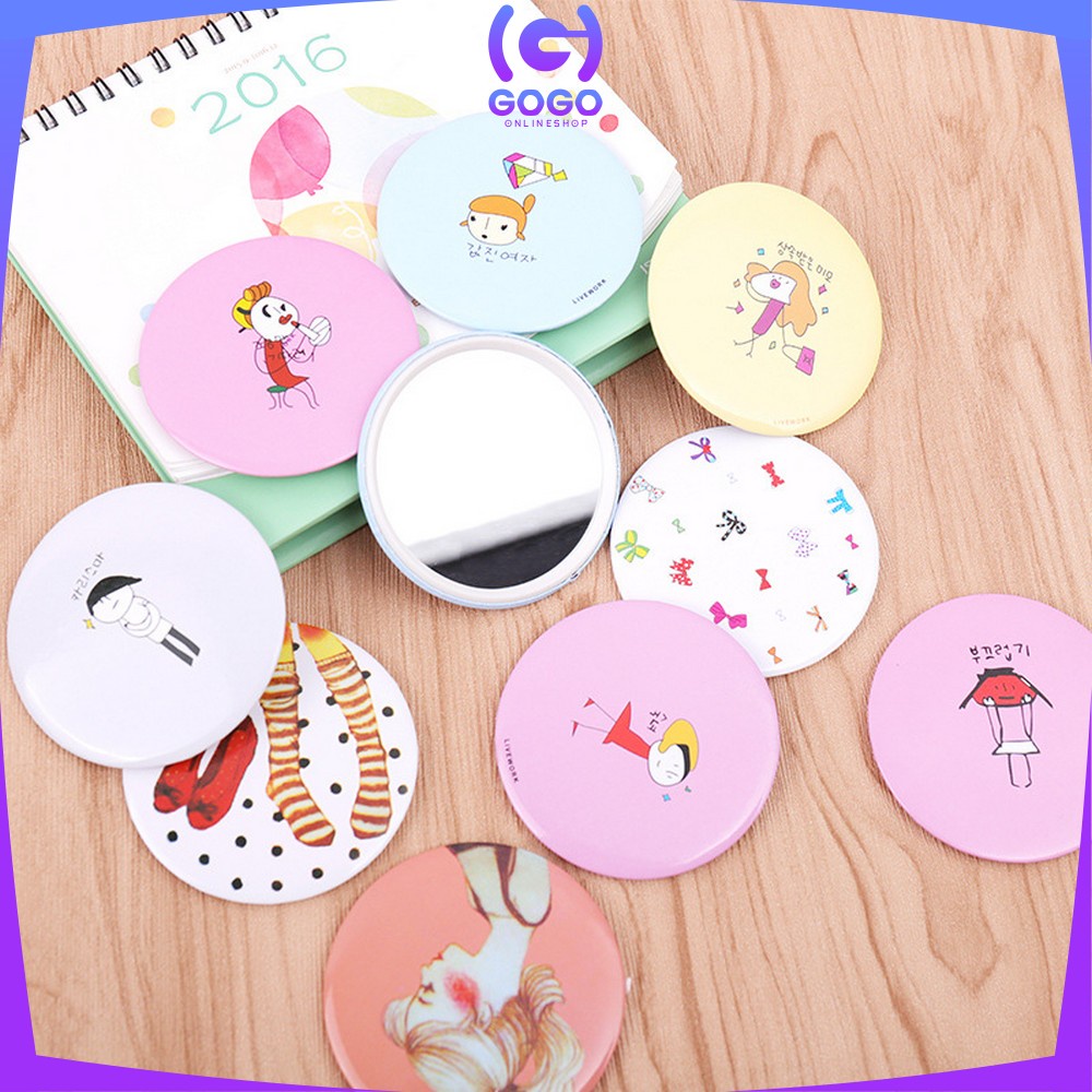 GOGO-K53 Cermin Bulat Karakter / Kaca Cermin Make Up Mini Travelling Motif Kartun Colorful / Cermin Saku Portable Mini / Kaca Dandan Rias Sovenir