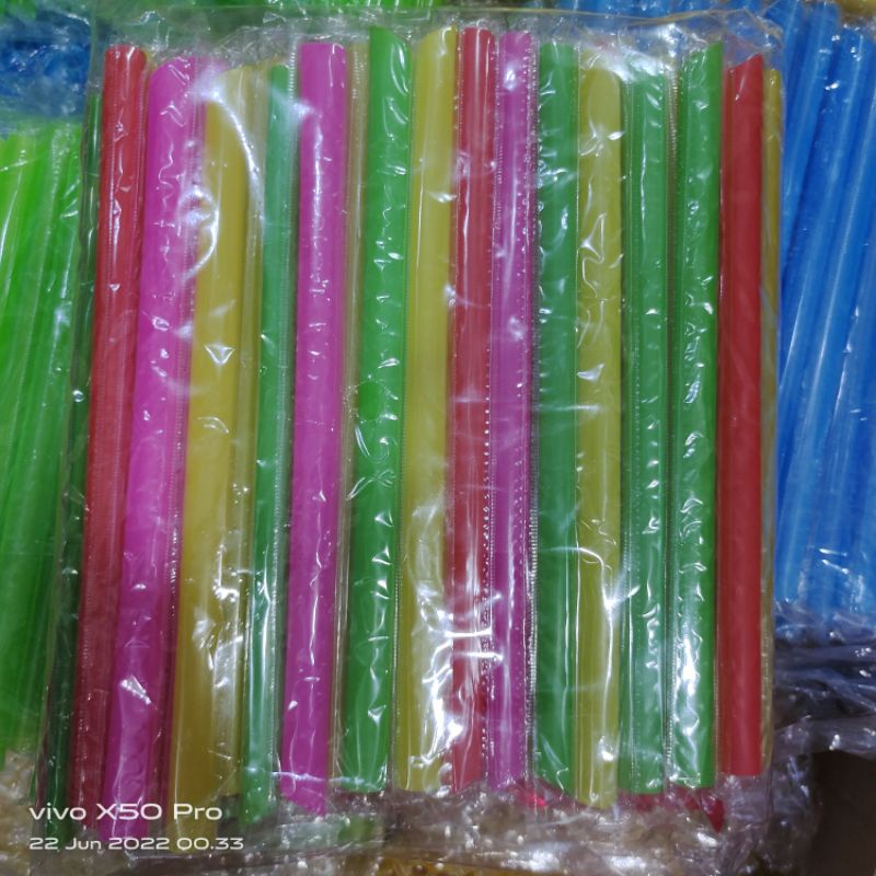 SEDOTAN STERIL 12MM / SEDOTAN BOBA / SEDOTAN BUBBLE STERIL WARNA-WARNI / SEFOTAN LAPIS PLASTIK ISI 100 PCS