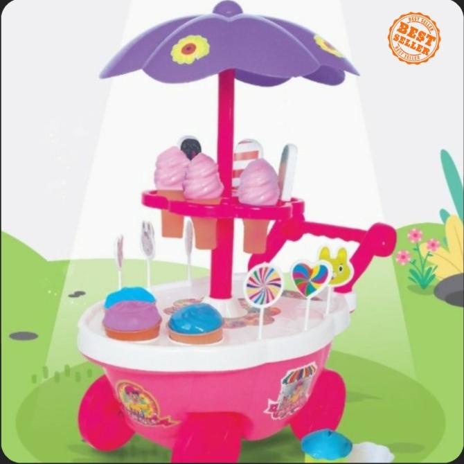 Mainan Anak Gerobak Es Krim dorong BESAR - PUTIH PINK